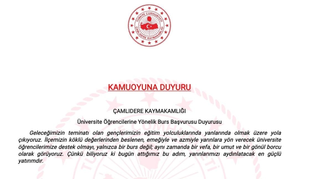İLÇEMİZ KAYMAKAMLIĞI'NIN ÜNİVERSİTE ÖĞRENCİLERİNE YÖNELİK VERDİĞİ BURS BAŞVURU ŞARTLARI